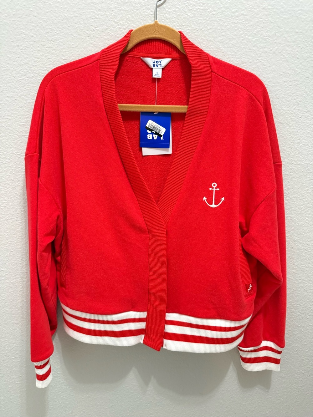Joy Lab Red Anchor Varsity Cardigan Sweatshirt Women's Small